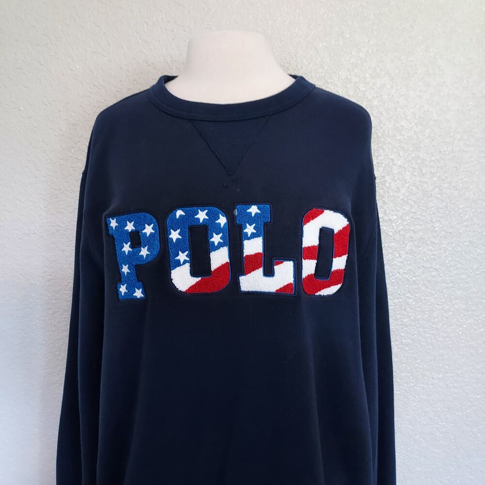 Polo Navy Blue American Flag Crewneck Sweater Size XL - Picture 2 of 11